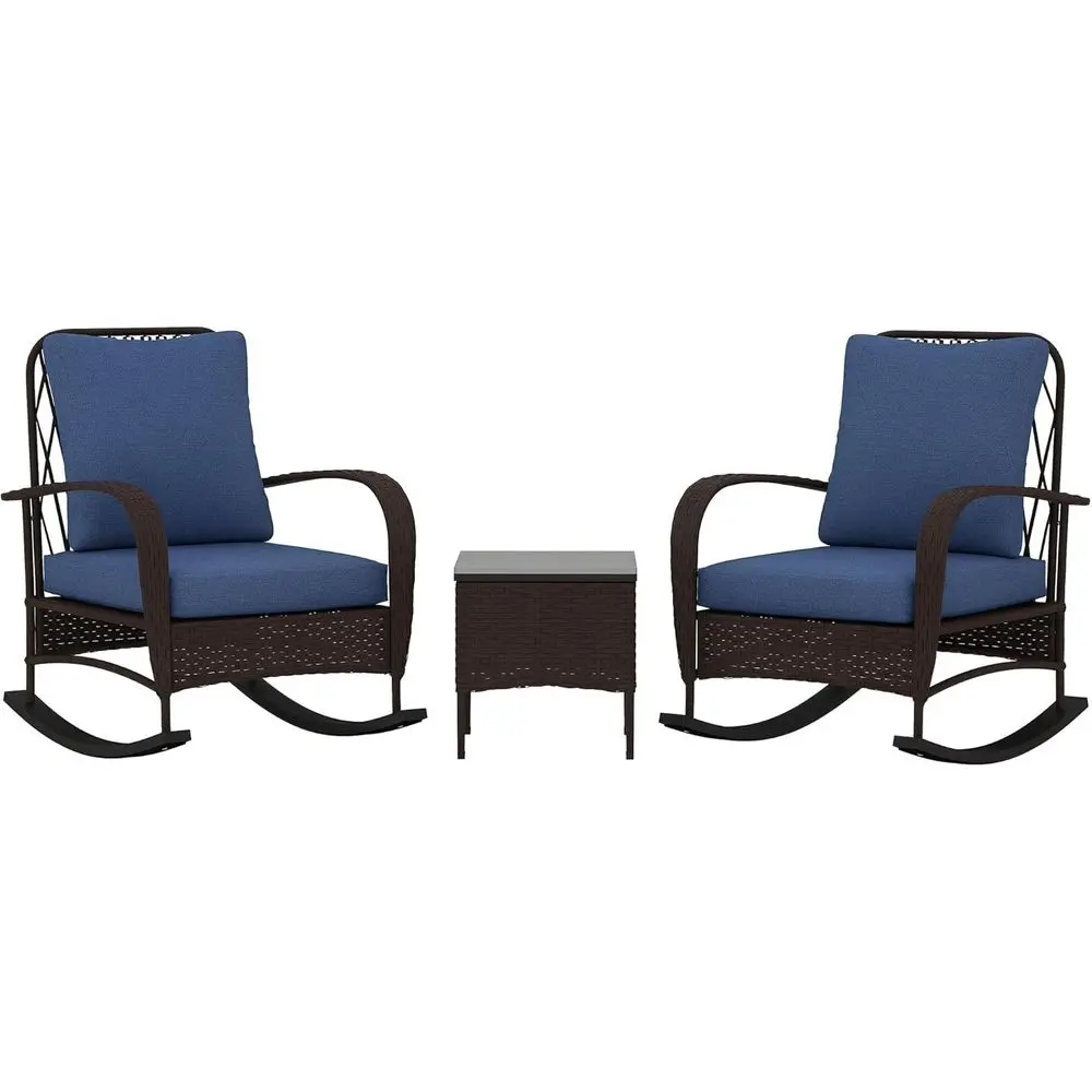 Outdoor Furniture Rocking Chair - Wiklinowy 3-częściowy zestaw mebli ogrodowych z