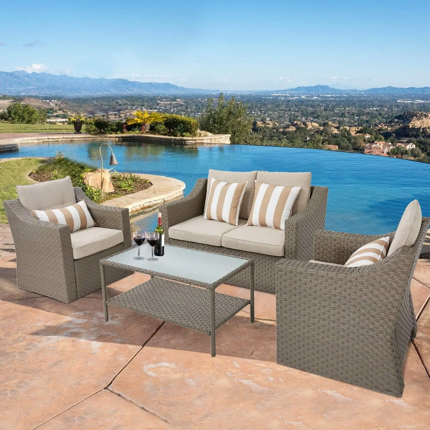 Outdoor Furniture No Cushions - Zestaw mebli ogrodowych na patio, rattanowe