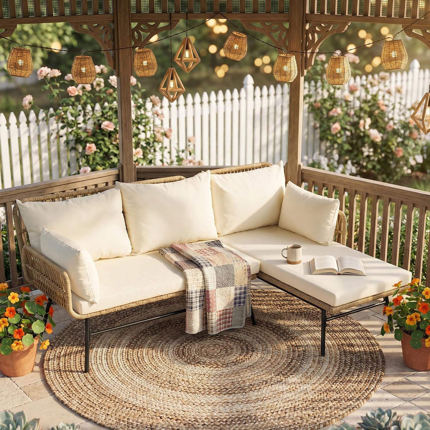 Outdoor Furniture L Shape - 3-częściowy zestaw mebli ogrodowych w stylu