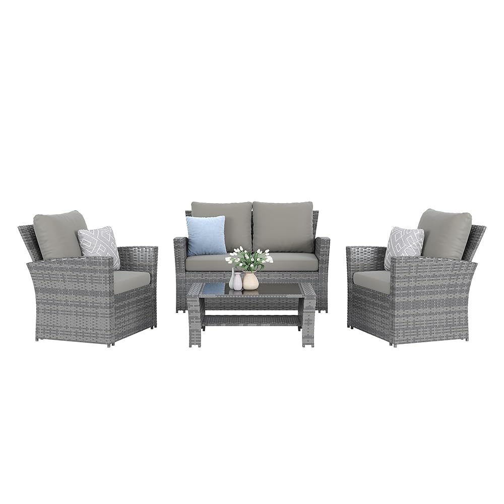 Outdoor Furniture No Cushions - 4-częściowy szary wodoodporny zestaw mebli ogrodowych