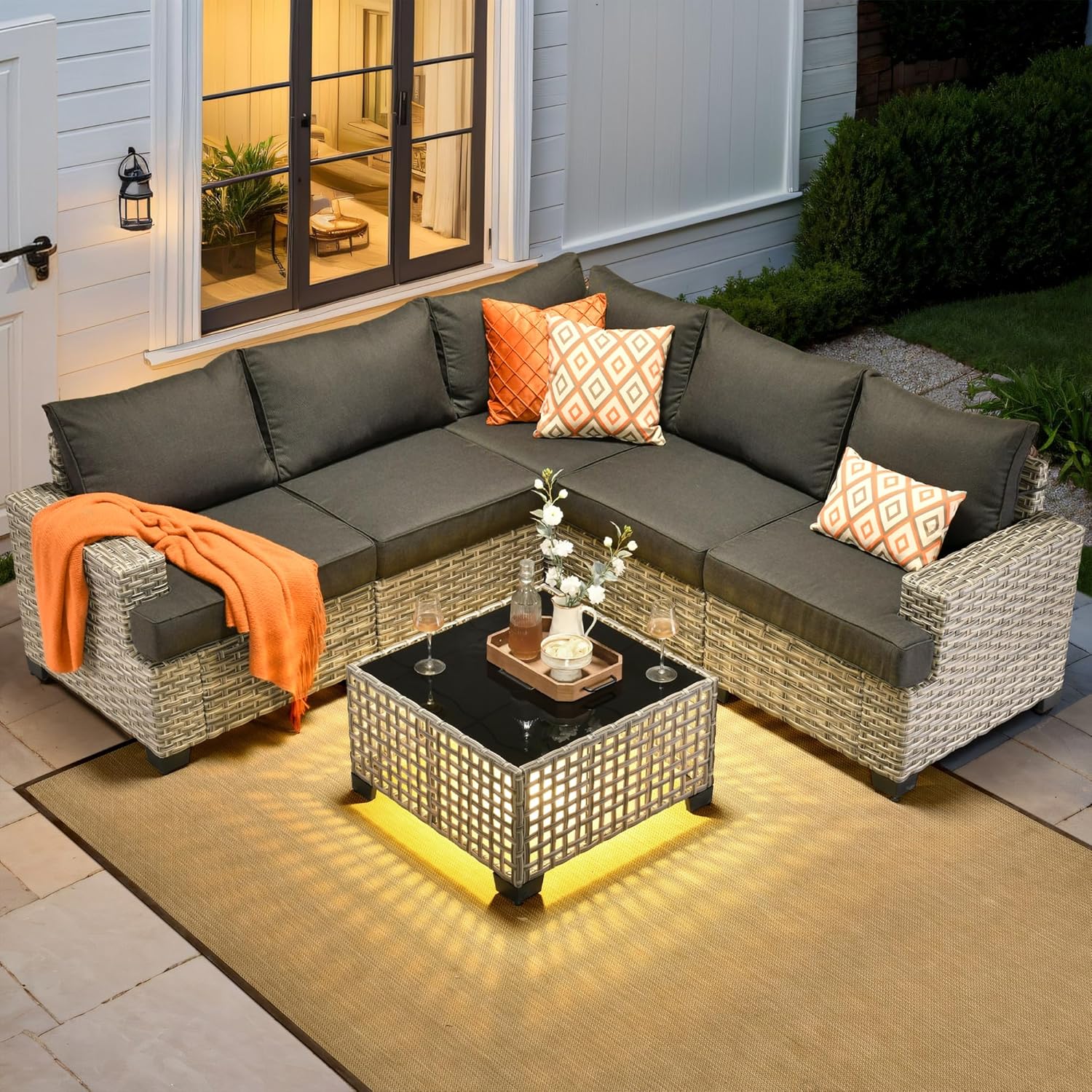 Outdoor Furniture L Shape - Zestaw mebli ogrodowych typu sectional, 6