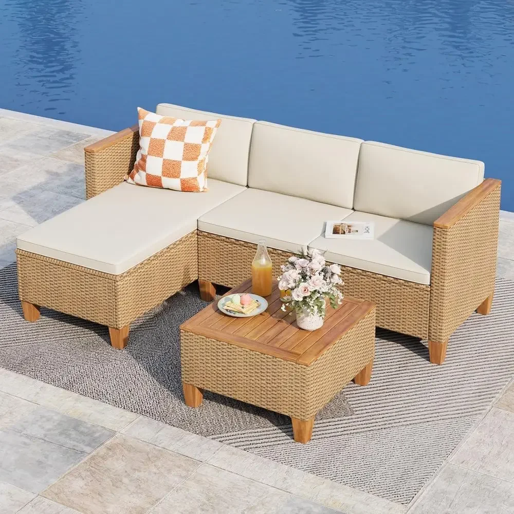 Outdoor Furniture L Shape - 3-częściowy zestaw mebli ogrodowych: sofa rattanowa