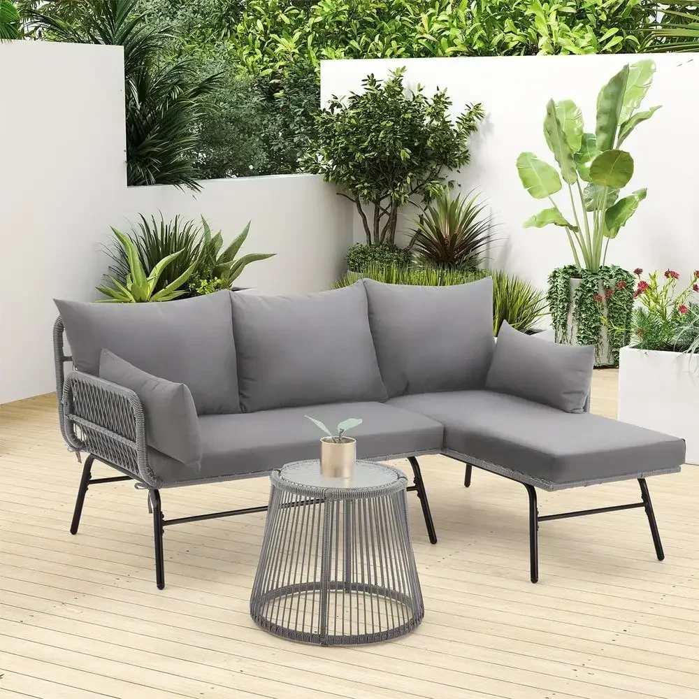 Szary narożny zestaw mebli ogr – Outdoor Furniture L Shape recenzja i cena