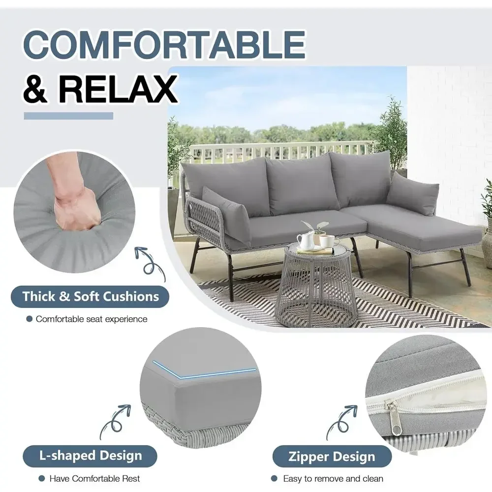Szary narożny zestaw mebli ogr – Outdoor Furniture L Shape recenzja i cena