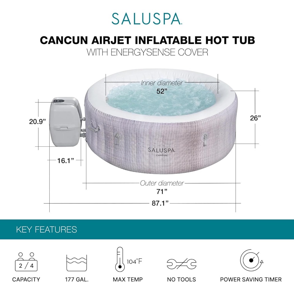SaluSpa Cancun 2-4 osobowy dmu – Inflatable Hot Tub recenzja i cena