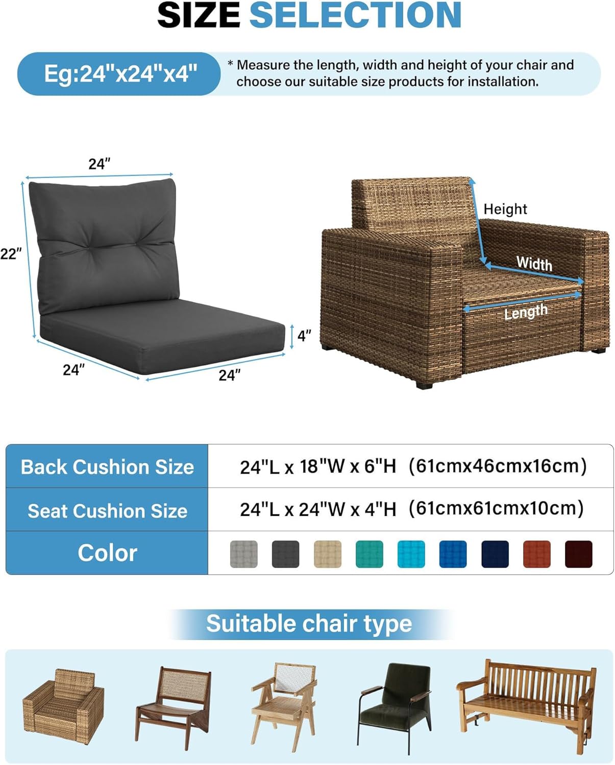 Zestaw 4 szaro-szarych podusze – Outdoor Furniture Cushions 24 X 24 recenzja i cena