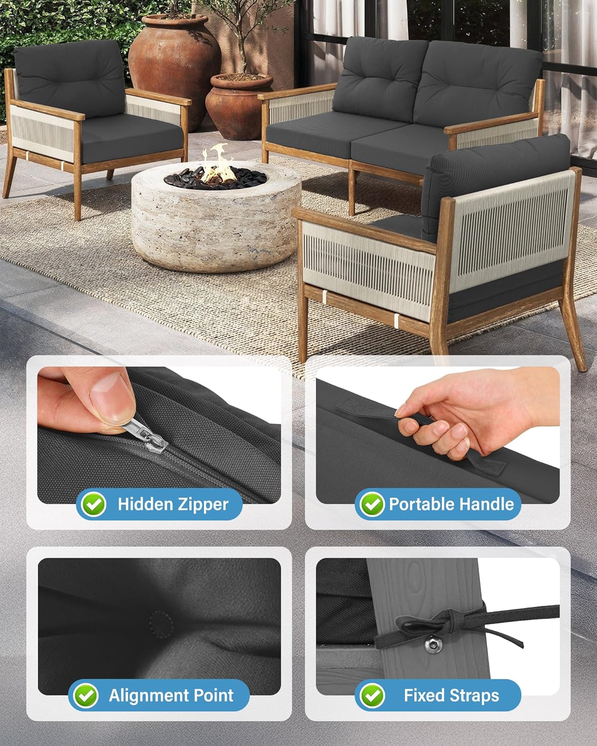 Zestaw 4 szaro-szarych podusze – Outdoor Furniture Cushions 24 X 24 recenzja i cena