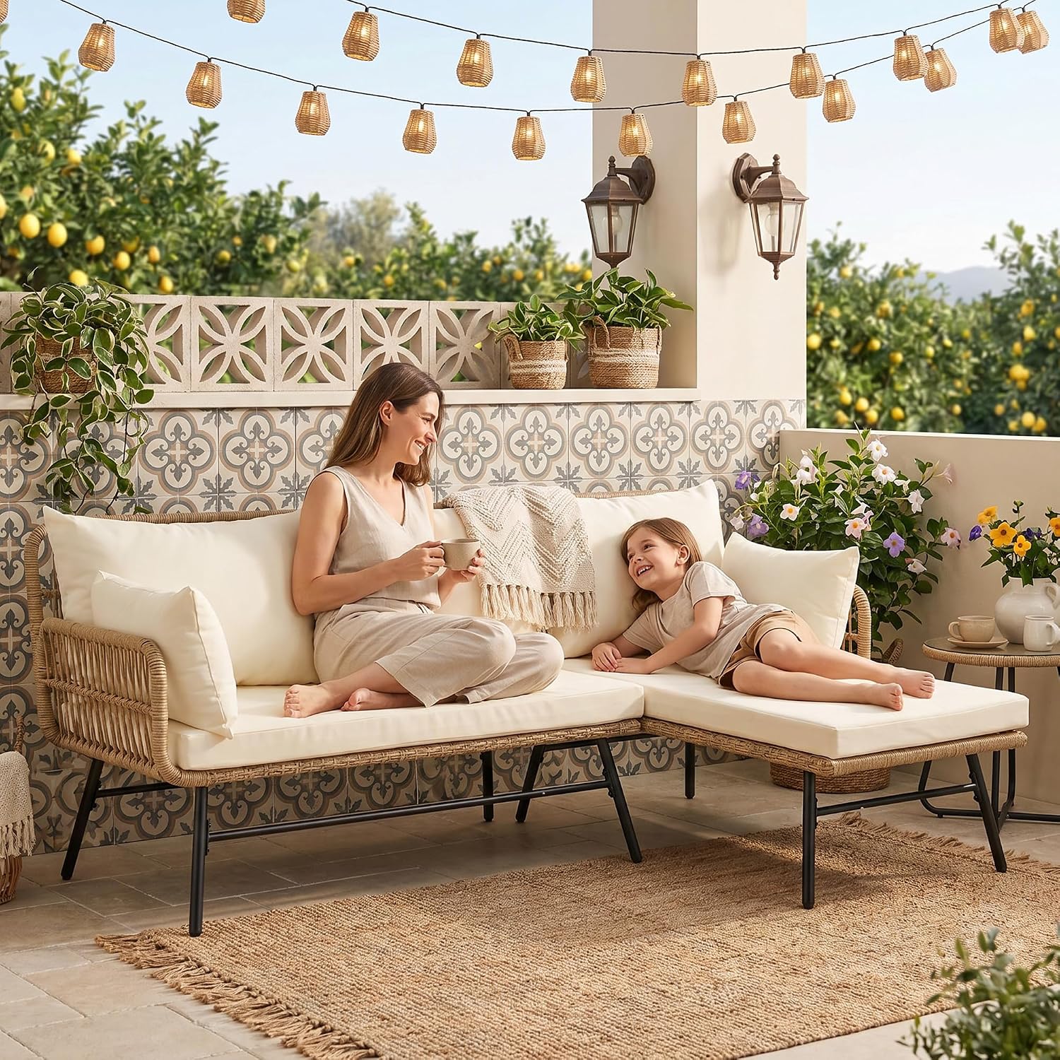 3-częściowy zestaw mebli ogrod – Outdoor Furniture L Shape recenzja i cena