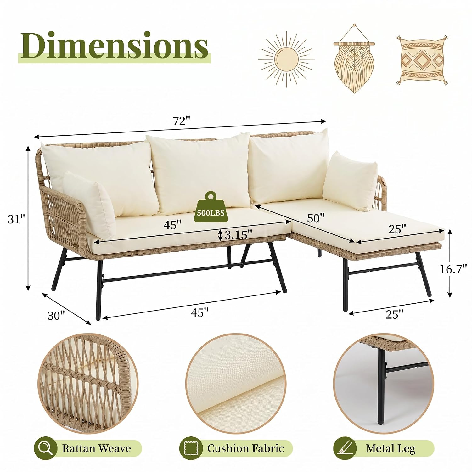 3-częściowy zestaw mebli ogrod – Outdoor Furniture L Shape recenzja i cena