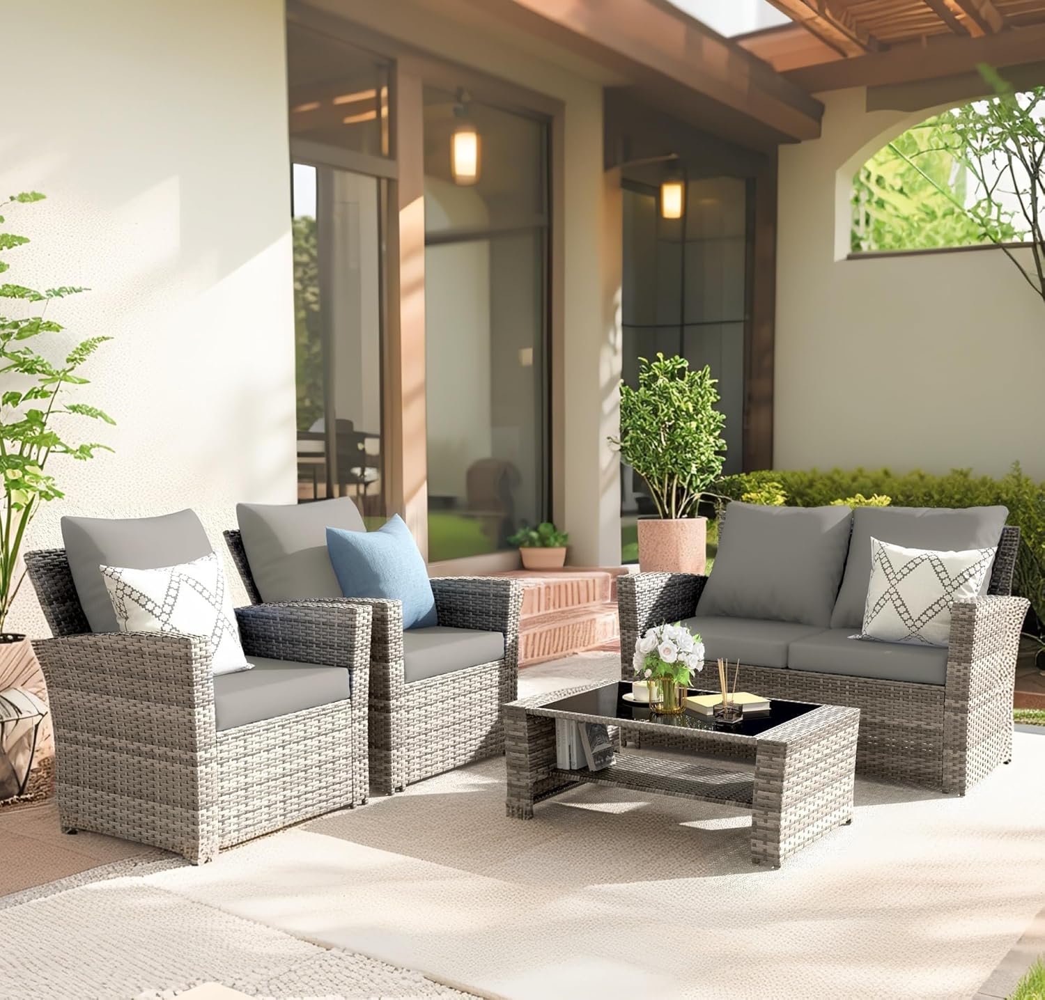 4-częściowy szary wodoodporny  – Outdoor Furniture No Cushions recenzja i cena