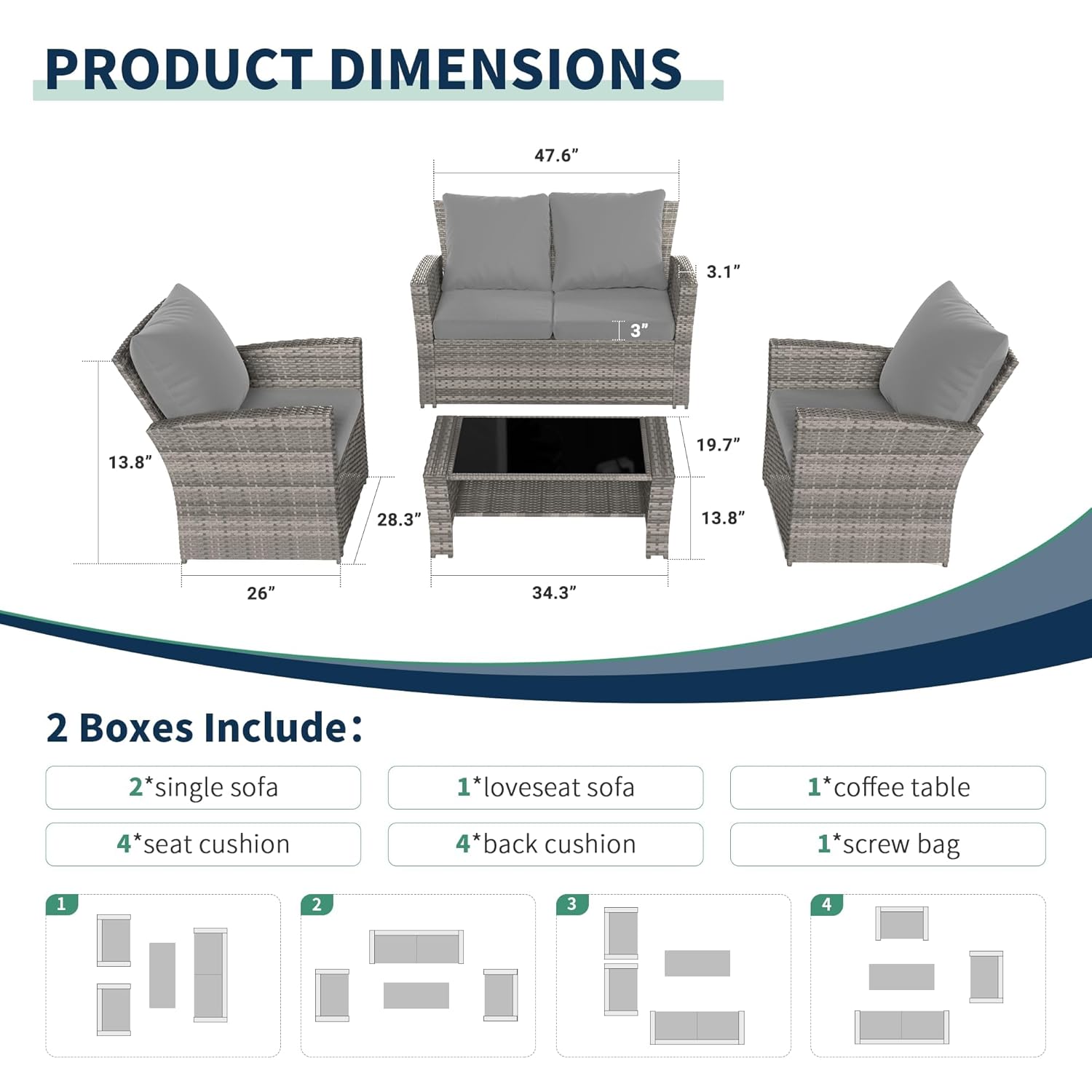 4-częściowy szary wodoodporny  – Outdoor Furniture No Cushions recenzja i cena