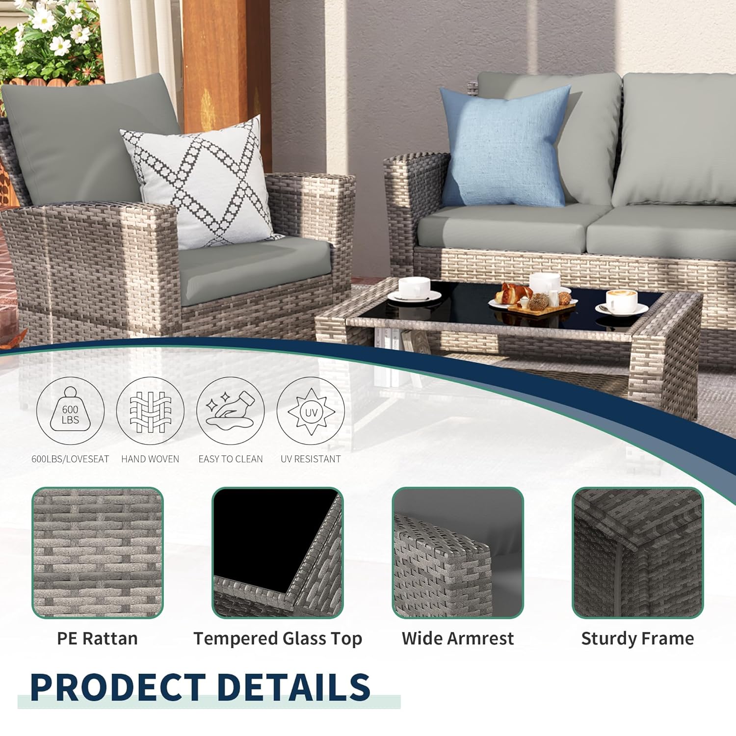 4-częściowy szary wodoodporny  – Outdoor Furniture No Cushions recenzja i cena