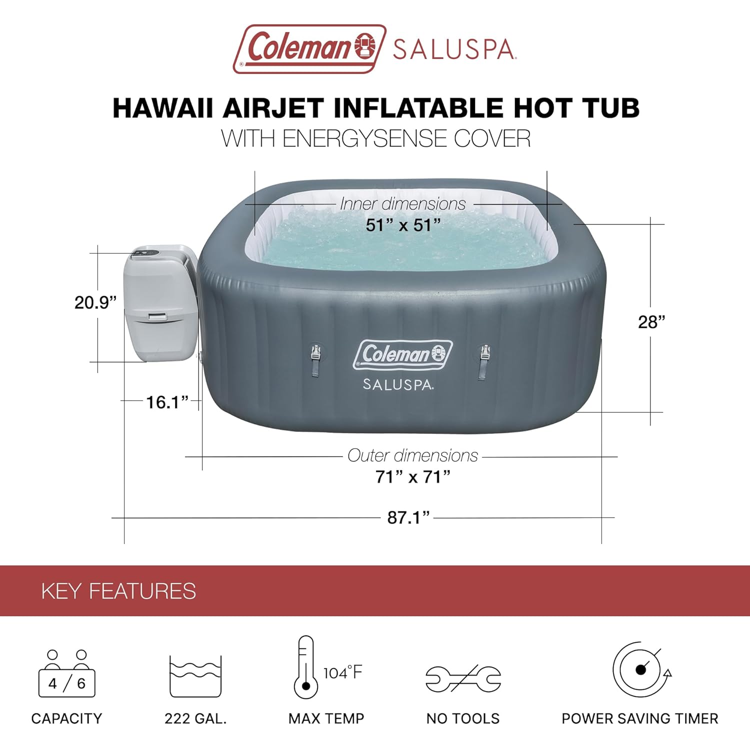 Hawaii AirJet Duża Kwadratowa  – Inflatable Hot Tub recenzja i cena