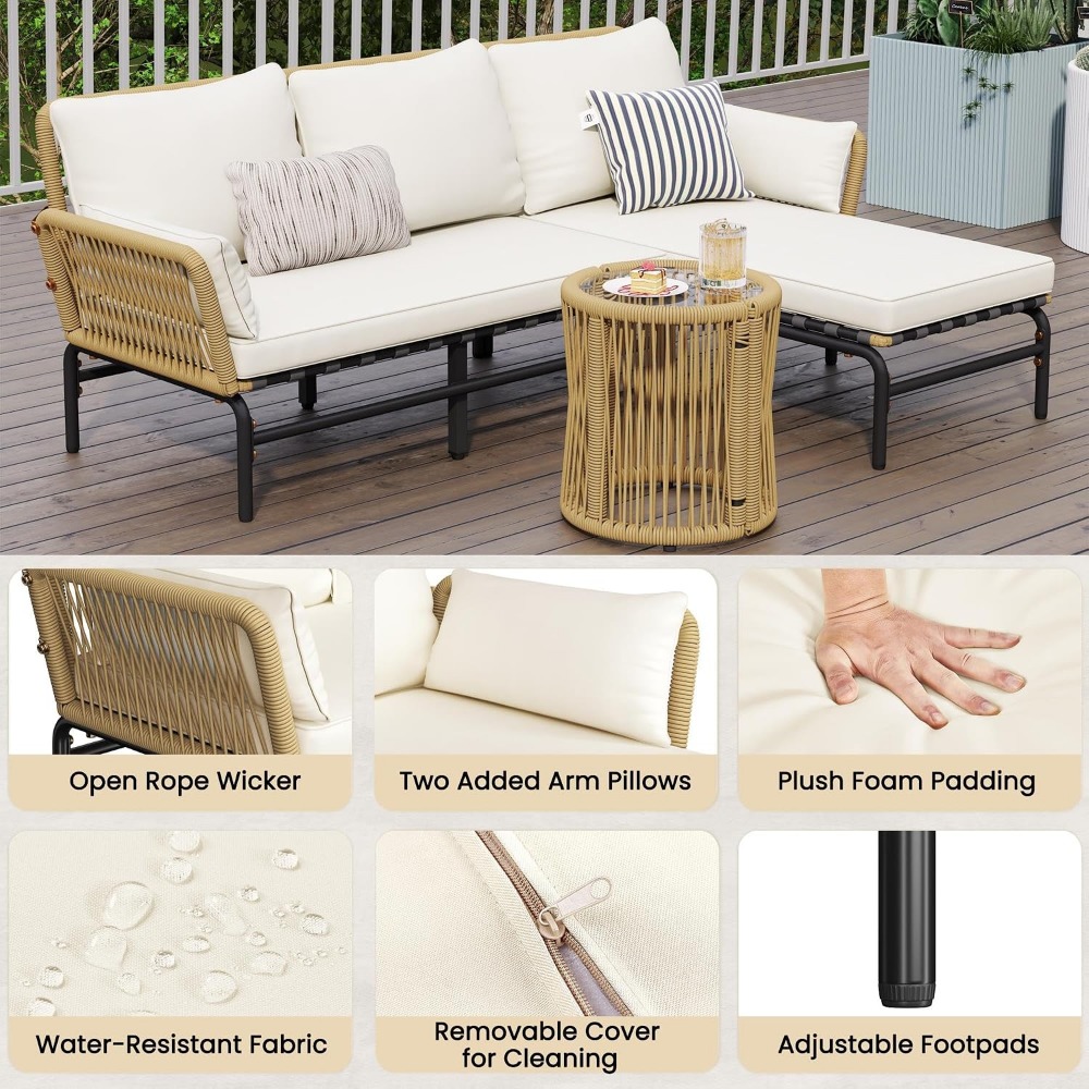 3-częściowy zestaw mebli ogrod – Outdoor Furniture L Shape recenzja i cena