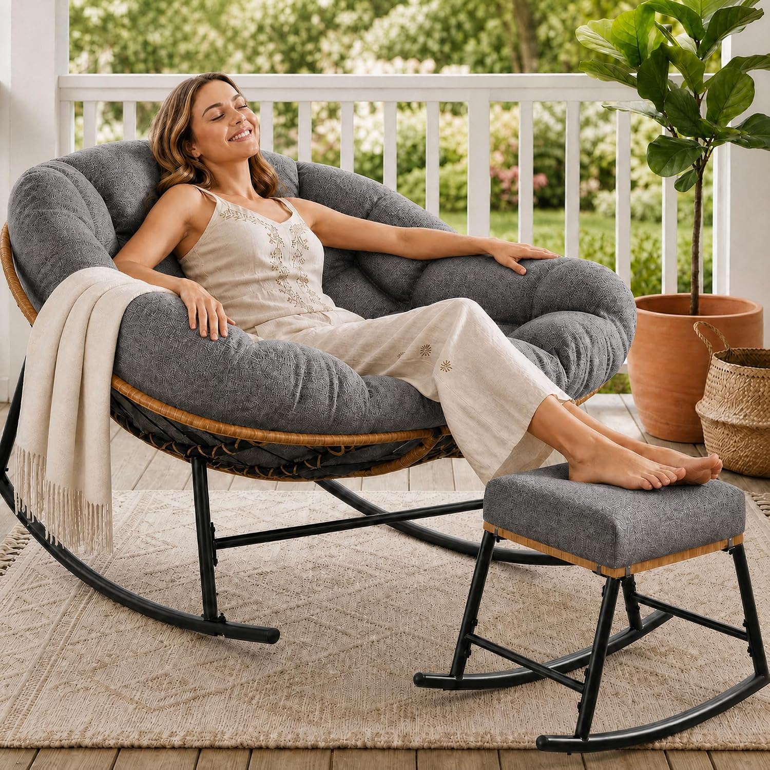 Duży fotel bujany Papasan z po – Outdoor Furniture No Cushions recenzja i cena