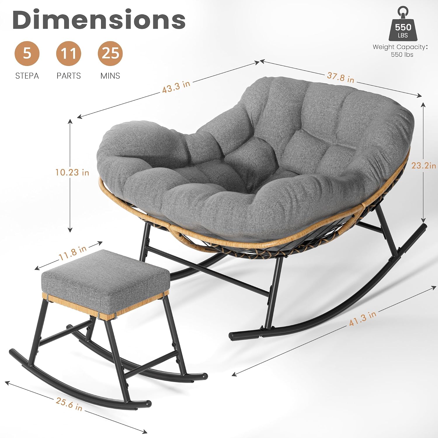 Duży fotel bujany Papasan z po – Outdoor Furniture No Cushions recenzja i cena